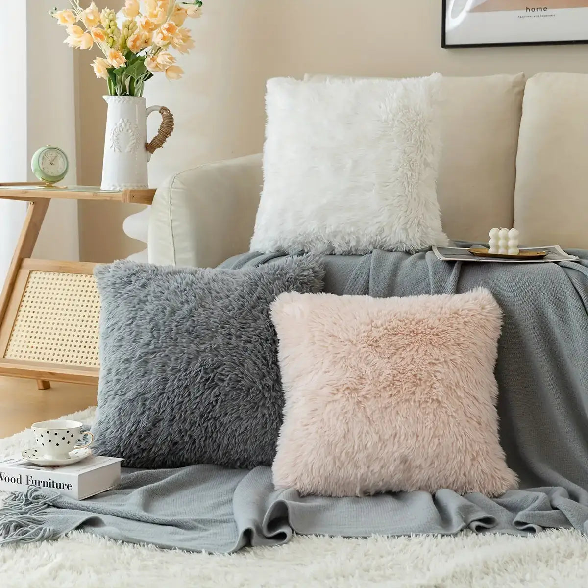 Fuzzy throw pillows best sale